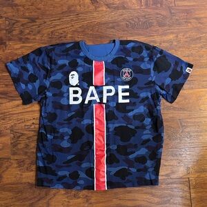 BAPE x PSG Kids XXXL Blue and Red Camouflage Jersey